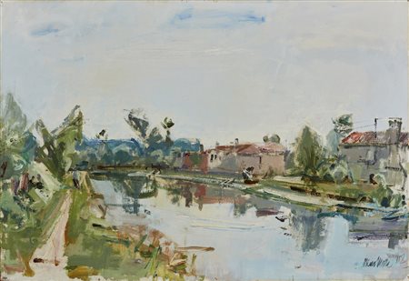 MORI NENO (1899 - 1968) - Paesaggio con canale veneto.