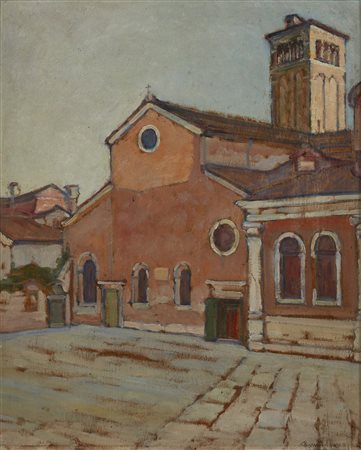 VILLA RINO (1904 - 1994) - Paesaggio con chiesa. .