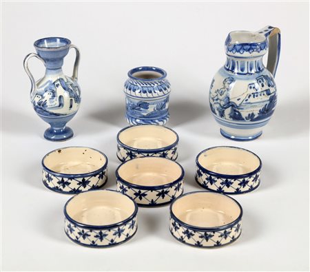  MANIFATTURA DI ALBISSOLA - Gruppo di nove oggetti in ceramica smaltata e dipinta.