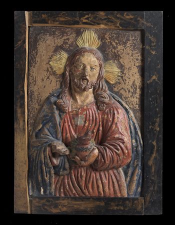 PLASTICATORE ITALIANO DEL XVIII SECOLO  - Sacro Cuore di Gesù in terracotta policroma. .