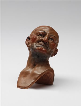 PLASTICATORE ITALIANO DEL XVIII SECOLO  - Testa virile in terracotta policroma e vetro.