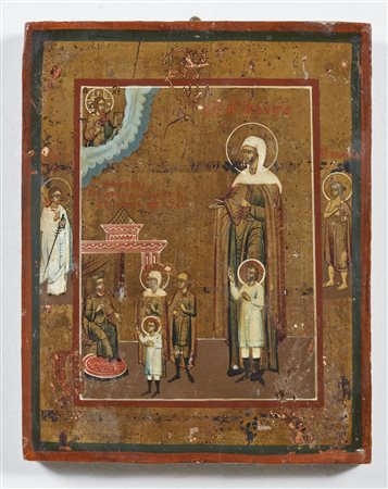 ICONA RUSSA DEL XIX SECOLO  - Santa Madre di Dio e santi.