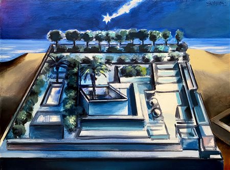 PIGNATELLI ERCOLE Lecce (Le) 1935 Costruzione esterna con cometa 1971 Olio su...