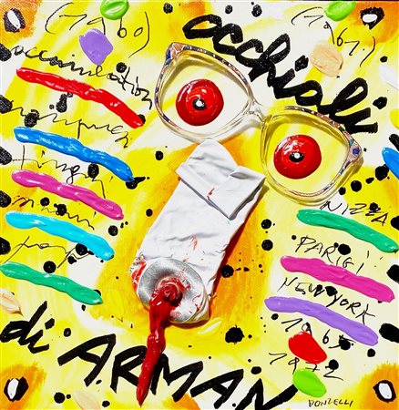 DONZELLI BRUNO Napoli (Na) 1941 Occhiali di Arman Acrlico e collage su tela...