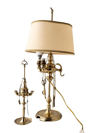 Lotto di due lampade fiorentine e una lampada in metallo