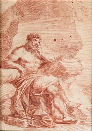 Pittore del XVIII secolo Il riposo di Ercole Cornice a guantiera in legno...