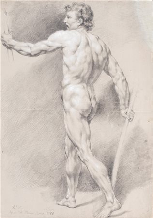 Pittore Romano del XVIII secolo Studio di nudo virile matita su carta cm...