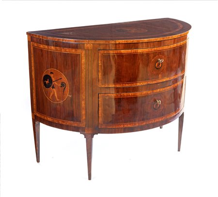 Cassettone à demi lune, Napoli, periodo Luigi XVI con specchiature racchiuse...