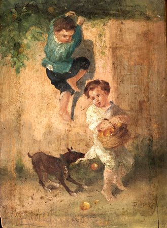 Fritz Beinke I ladri di mele olio su tavola cm 19x14 (con la cornice: cm...