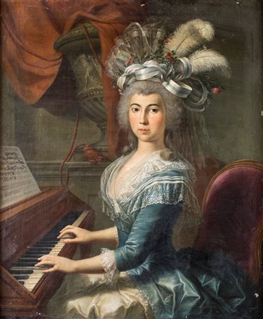 Martin Knoller Ritratto di gentildonna al pianoforte olio su tela cm 117x98...