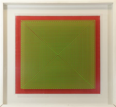 BIASI ALBERTO (n. 1937) - Progetto S1, dinamica visiva in verde su fondo rosso.