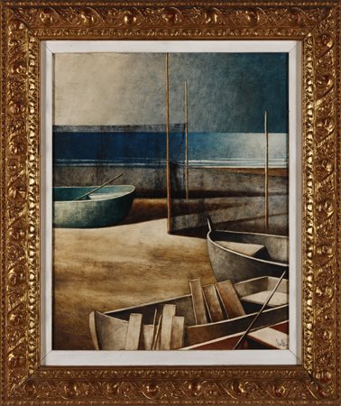 SCUFFI MARCELLO (n. 1948) - Le barche in secca (le reti nere del mare).