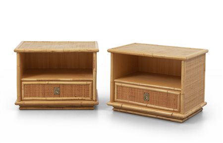  DUE COMODINI, anni "60<br>Bambù, canna d"India 