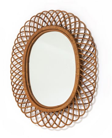 UNO SPECCHIO DA PARETE, anni "60. <br>Giunco, 