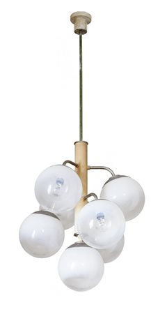 UNA LAMPADA A SOSPENSIONE, anni '60. <br>Acciaio 