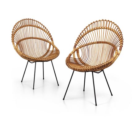  DUE POLTRONCINE, anni "60.<br>Tondino di acciaio 