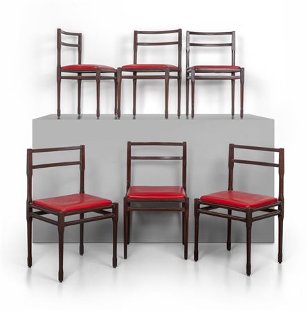 SEI SEDIE, anni '60. <br>Legno tinto all'anilina, 