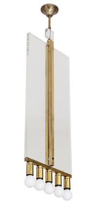  UNA LAMPADA A SOSPENSIONE, anni "70. <br>Ottone, 