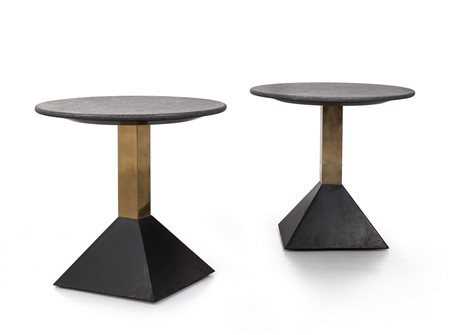 DUE TAVOLINI, anni "80. <br>Acciaio verniciato, 