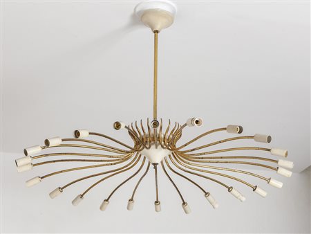 UN LAMPADARIO, anni "50. <br>Ottone, alluminio 