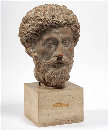 Testa dell'Imperatore Marco Aurelio in terracotta.Plasticatore italiano,...