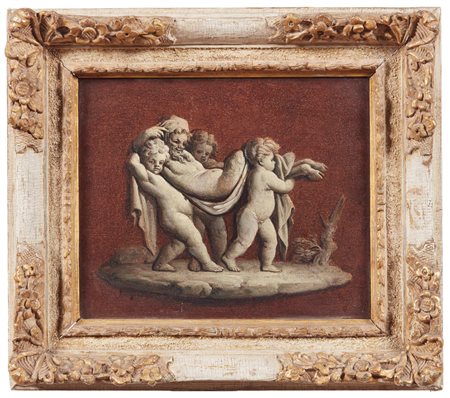 Putti che trasportano un Fauno Scuola neoclassica del XIX secolo grisaille su...