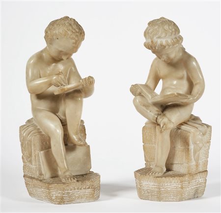 Allegoria della lettura e della scultura. Alabastro bianco. Arte italiana del...