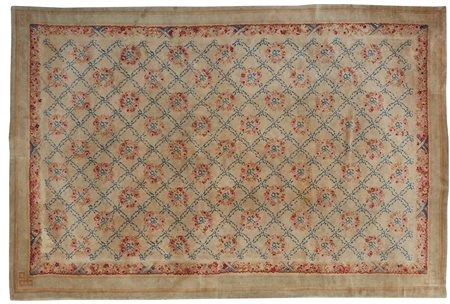 Savonnerie fine XIX Inizio XX secolo campo con griglia romboidale con...