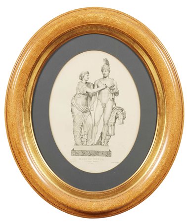 Coppia di incisioni raffiguranti Marte e Venere e Discobolo. XIX secolo W. 38...