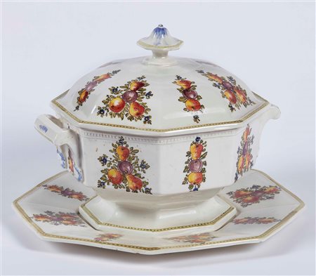 Zuppiera con sottopiatto Nove, Manifattura Barettoni, XX secolo Terraglia....