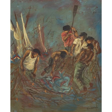 GIUSEPPE UZZACO, La mattanza, Olio su tela