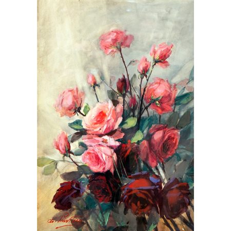 ANTONIO PRIVITERA, Rose, Acquarello su cartone