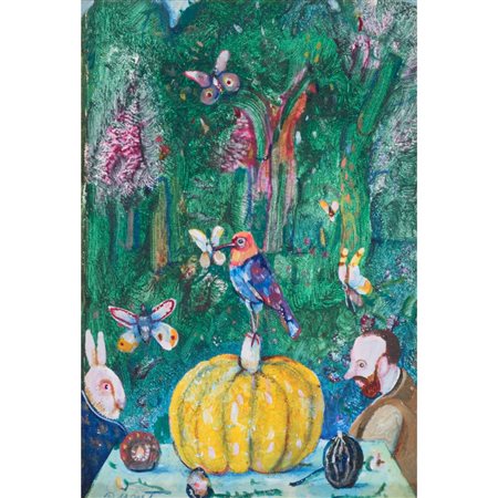 ANTONIO POSSENTI, La zucca nel bosco, Olio su cartone telato