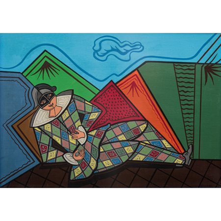 PIPPO ORIANI, Arlecchino in riposo, Olio su tela