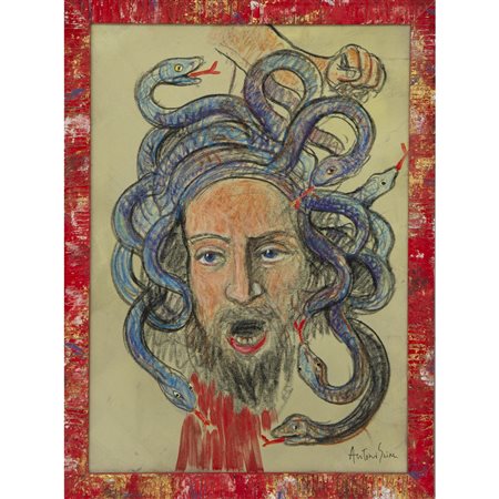 ANTONIO SCIACCA, Testa con serpenti, Olio su tela