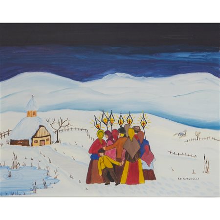 PITTORE DEL XX SECOLO, Messa di mezzanotte, Olio su tela