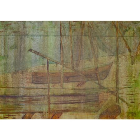 PITTORE DEL XX SECOLO, Barche a secco, Olio su tela