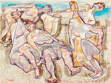 Fausto Pirandello (Roma 1899-Roma 1975)  - Bagnanti, 1948