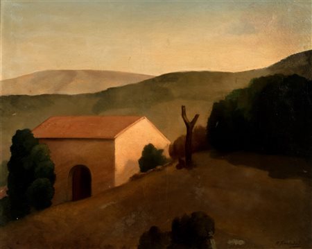Francesco Trombadori (Siracusa 1886-Roma 1961)  - Paesaggio con il tetto rosso, second half '20s