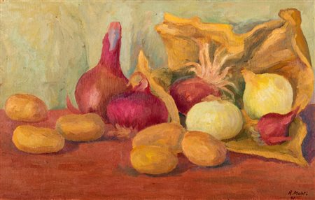 Rolando Monti (Cortona 1906-Roma 1991)  - Natura morta con cipolle, 1941