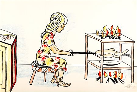 Ibrahim Kodra (Albania 1918-Milano 2006)  - Girarrosto