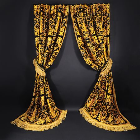 Versace Home coppia di tende double face decorate a stampa barocca bordate...