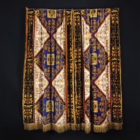 Versace Home coppia di tende double face decorate a stampa barocca bordate...
