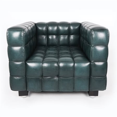 Josef Hoffmann Poltrona Cubus in pelle grigia antracite, cm. 70x90x75 Prov.:...