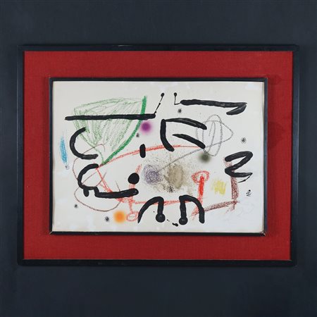 Joan Mirò Senza titolo litografia H.C., il foglio cm. 53x74 (carta macchiata...