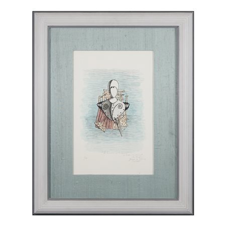 Giorgio De Chirico a) Il trovatore con lo spadino litografia a colori, es....