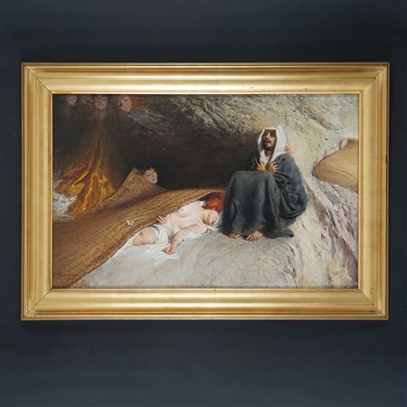 Pittore del XX secolo Le tentazioni di S. Antonio olio su tela, cm. 54x84...