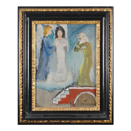 Pino Ponti Comparvero due angeli, 1931 Olio su compensato, cm. 48x35 Firma e...