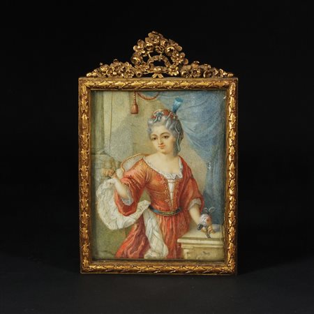 Quattro miniature su avorio di diversa forma, raffiguranti ritratti maschili...