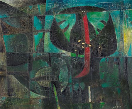 GIANNI DOVA Roma 08/01/1925 - Pisa 1991 - Personaggio in finestra, 1957, olio...